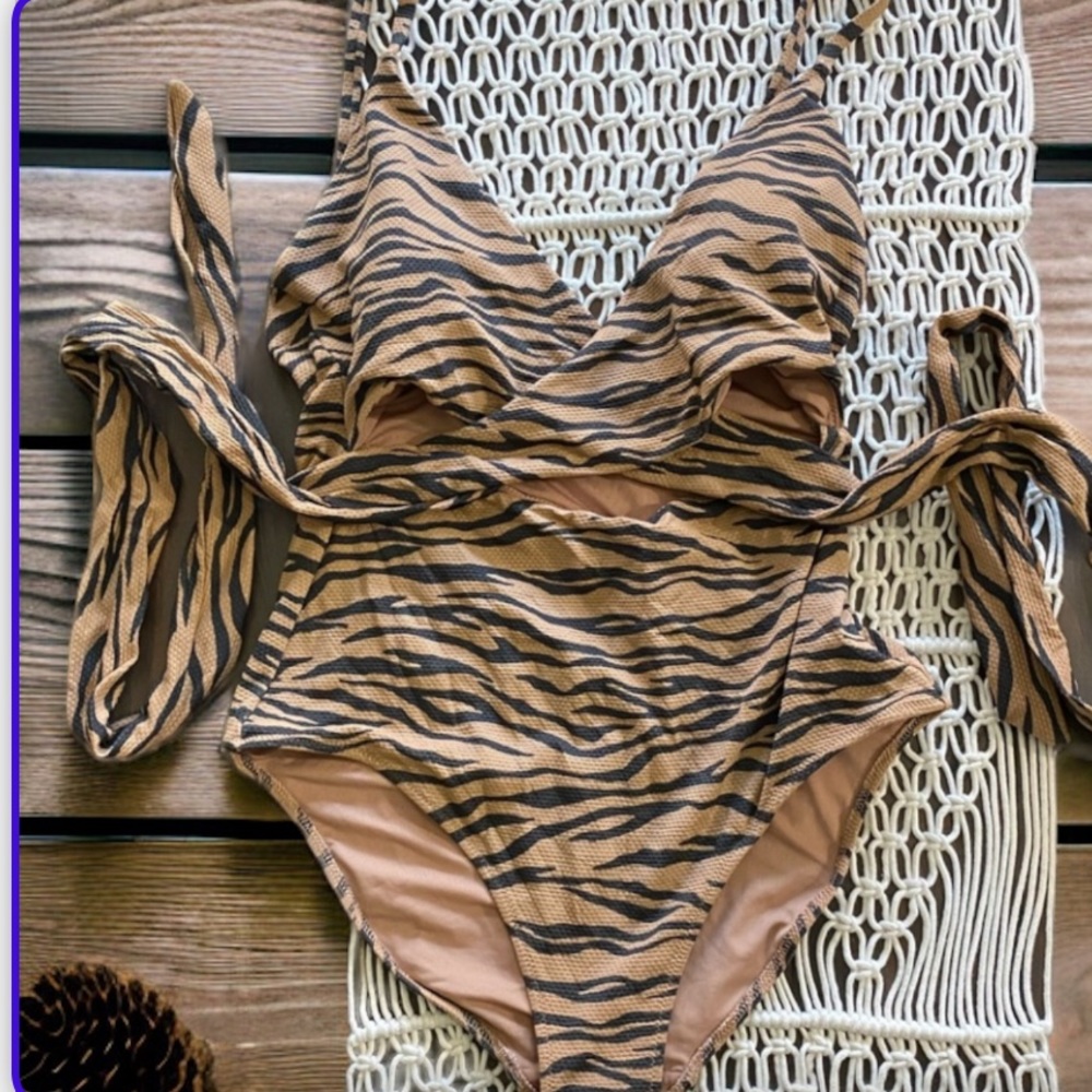 Aerie Swimsuit Camel Brown Animal Print - Picture 1 of 3